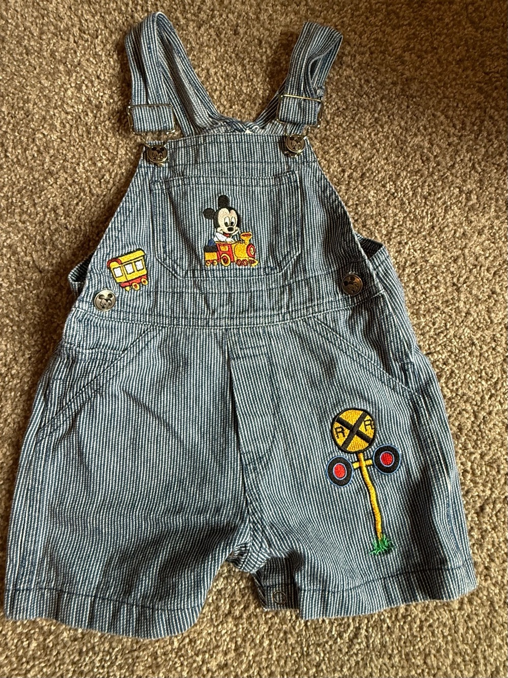 Vintage Mickey & Co. Disney Railroad Stripe Short Overalls